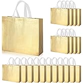 Haokuaile 20 PCS Glossy Gold Gift Bags with Handle and Sturdy Base,Shiny Reusable Non-woven Holiday Gift Bags Bulk,12.6 x 11.02 x 4.72 In,for Xmas, Birthday, Wedding, Party,Easter (Gold, S)