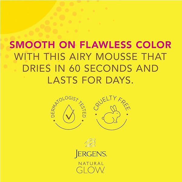 JERGENS NATURAL GLOW INSTANT SUN BODY MOUSSE, SELF TANNER FOR DEEP BRONZE TAN, SUNLESS TANNING BODY BRONZER FOR NATURAL LOOKING COLOR INSTANTLY, 6 OZ, PACK OF 2