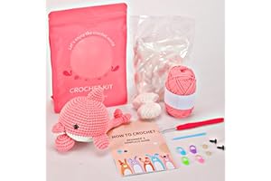 VIVIDOX Dolphin Crochet Kit for Beginners Adults Kids with Easy Yarn 4.3in Tall Animal Crocheting Starter Set with Step-by-Step Video Tutorial, Learn to DIY Cute Knitting Kit with Complete Tools(Pink)