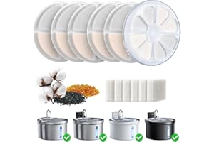 FEELNEEDY 6 Pack Cat Water Fountain Filter + 6 Pack Pump Filter Sponges Replacement+1 Filter Cartridge Shell(FN-W08、FN-W08L、F