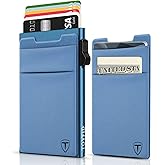 TOYFID Slim Wallet for Men and Women,Pop Up Credit Card Wallet Metal Minimalist Cards Holder with Money Pocket,Small Ultralight Aluminum RFID Blocking Wallets 6-12 Card Capacity,Navy Blue