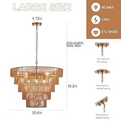 YOMECOO 25.6" Large Rattan Chandelier Vintage
