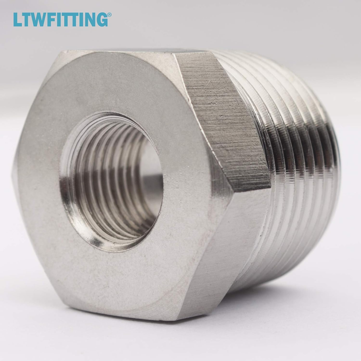 LTWFITTING Stainless Steel 316 Pipe Hex Bushing Reducer Fittings 3/4" Male BSPT x 1/4"(6mm) Female BSPP (Pack of 5) - Image 3