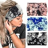 GORTIN 3 Pack Boho Wide Headbands African Turban Head Bands Leopard Stretch Knotted Head Wraps Floral Elastic Yaga Hair Bands Sweatbands Fashion Hair Accessory for Black Women and Girls
