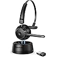 Mopchnic Bluetooth Headset 2024 Upgraded Version, Wireless Headphone with AI Noise Canceling Microphone, On Ear Bluetooth with USB Dongle for Office Call Center Skype Zoom Meeting Online Class