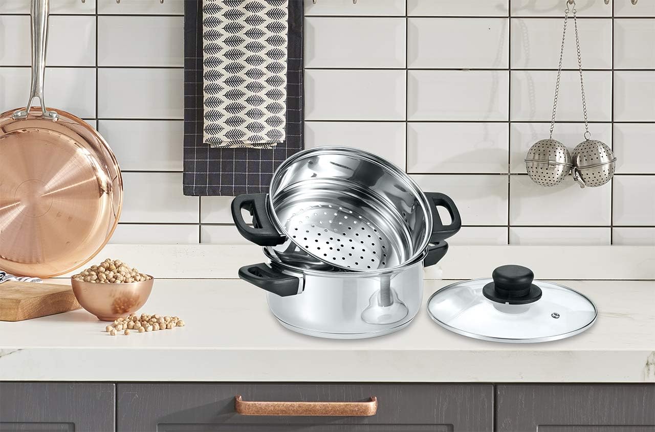 CONCORD 3 Quart Stainless Steel 3 Piece Steamer Cookware Set (INDUCTION COMPATIBLE): Kitchen & Dining