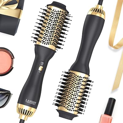 LANDOT Hair Dryer Brush 3 in 1 Ionic Blow Dry Brush 60mm Barrel
