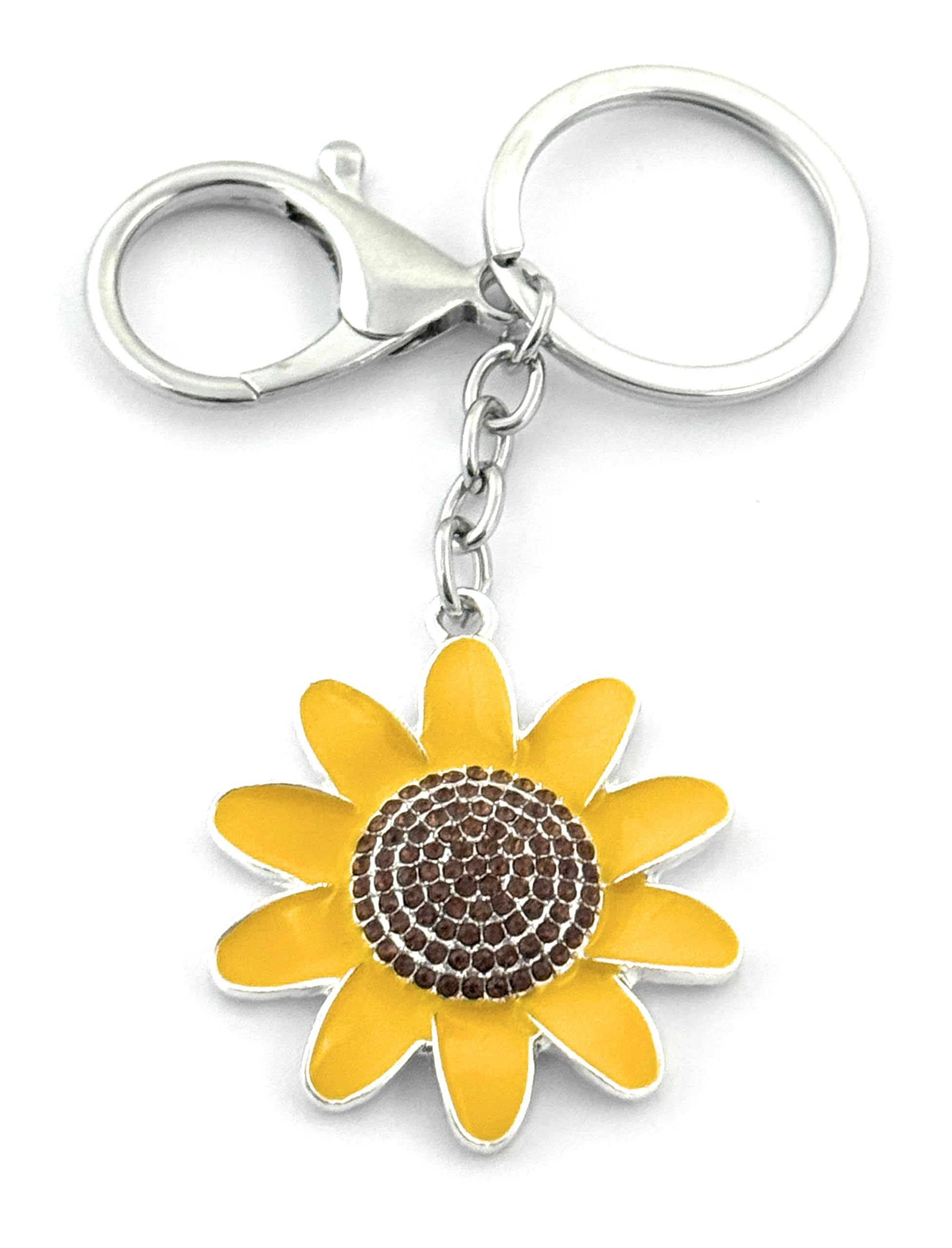 FizzyButton Gifts Sunflower Keyring Key Ring with Enamel and Rhinestone Charm and Lobster Clasp