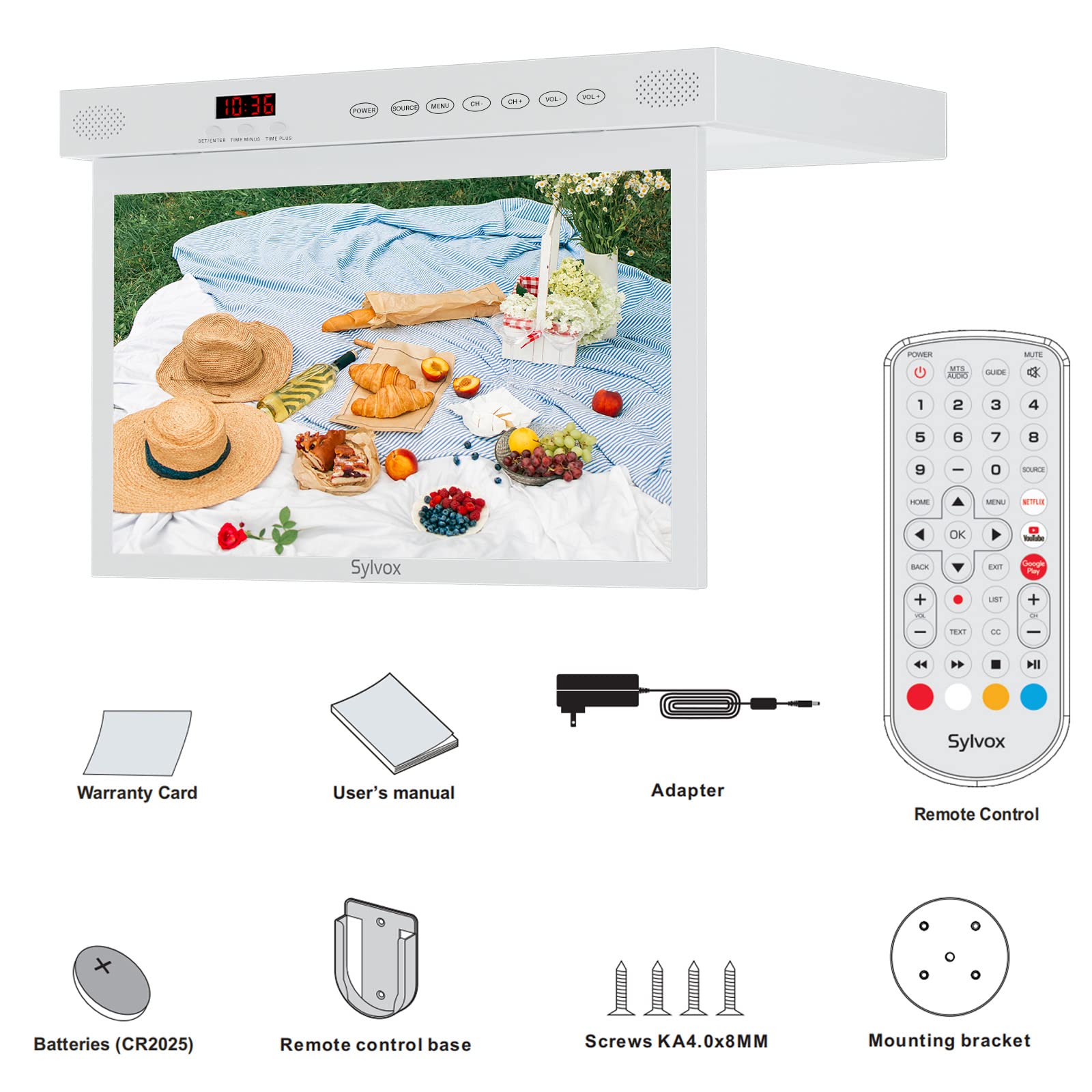 SYLVOX Kitchen TV,15.6 inch Under Cabinet TV, Televison for Kitchen, Smart TV Built-in APP Store, Support WiFi Bluetooth, 1080P Small TV for RV Camper, Bedroom, Boat