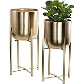 CosmoLiving by Cosmopolitan Metal Indoor Outdoor Planter Dome Large Planter Pot with Removable Stand, Set of 2 Planters 19", 