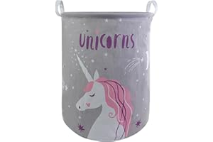 Mziart Kids Laundry Basket, Cute Collapsible Storage Baskets Baby Nursery Hamper Toys Box for Boys and Girls, Foldable Storage Bin Clothes Organizer Basket for Bedroom (Gray Unicorns)