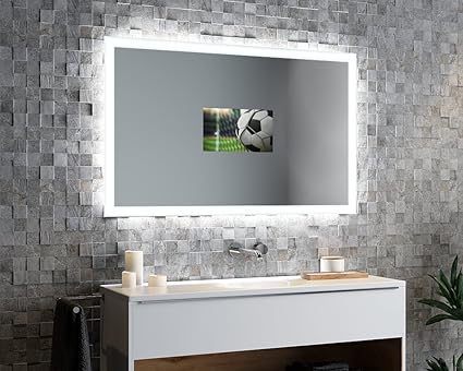 Spiegelando Aurora V40 - TV Spiegel mit LED Beleuchtung KONFIGURIEREN - Verschiedene Zusatzoptionen auswählbar - Made in Germ