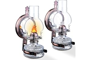SYOENK 2 Pieces Rustic Large Glass Kerosene Oil Lamps, Wall Oil Lantern Vintage Oil Lamps for Indoor Use Decor Chamber Hurricane Lamp Home Lighting Clear Kerosene Lantern 11 Inch Height