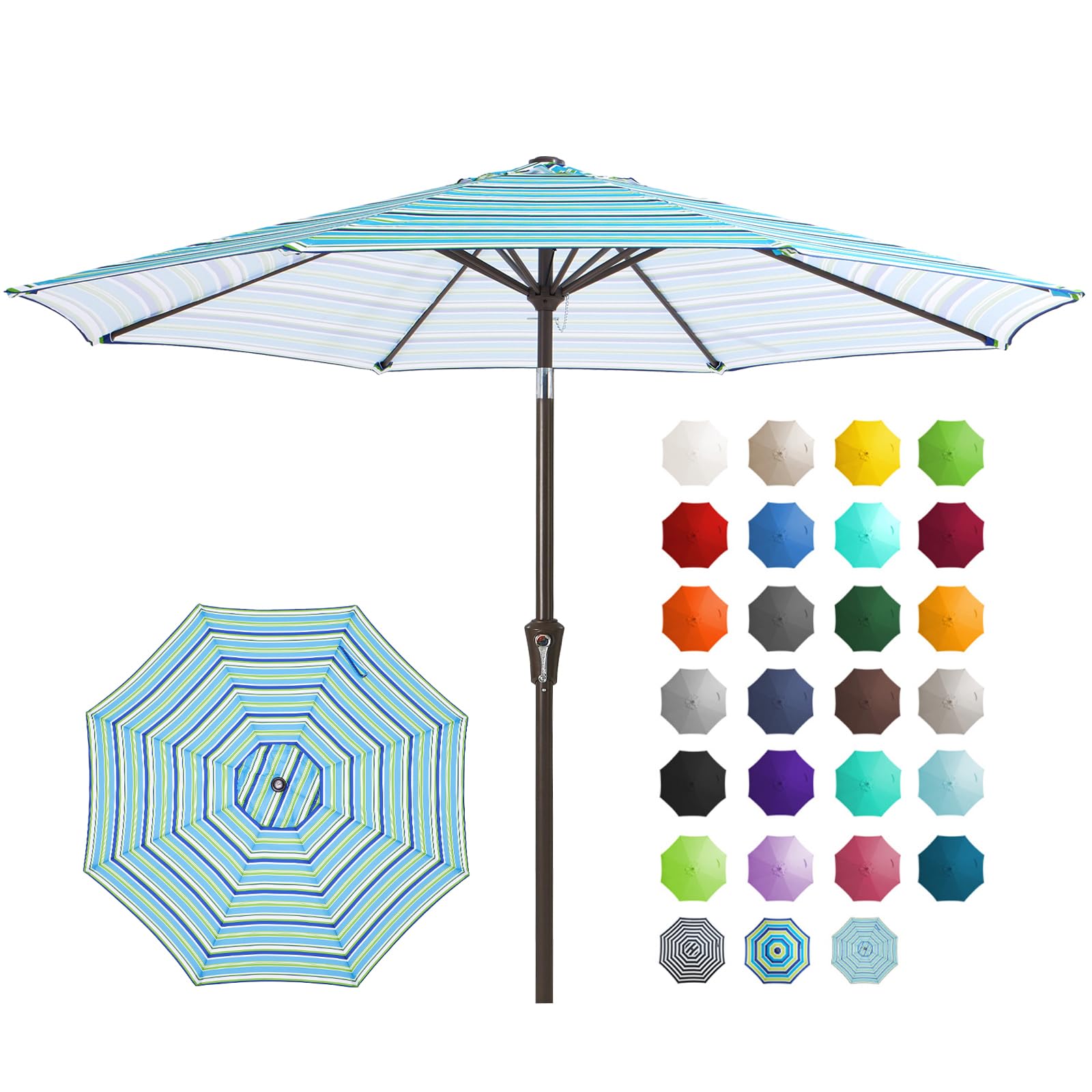 Photo 1 of ***IMAGE REFERENCE****JEAREY 9FT Outdoor Patio Umbrella Outdoor Table Umbrella with Push Button Tilt and Crank, Market Umbrella 8 Sturdy Ribs UV Protection Waterproof for Garden, Deck, Backyard, Pool (Blue Green Stripe)