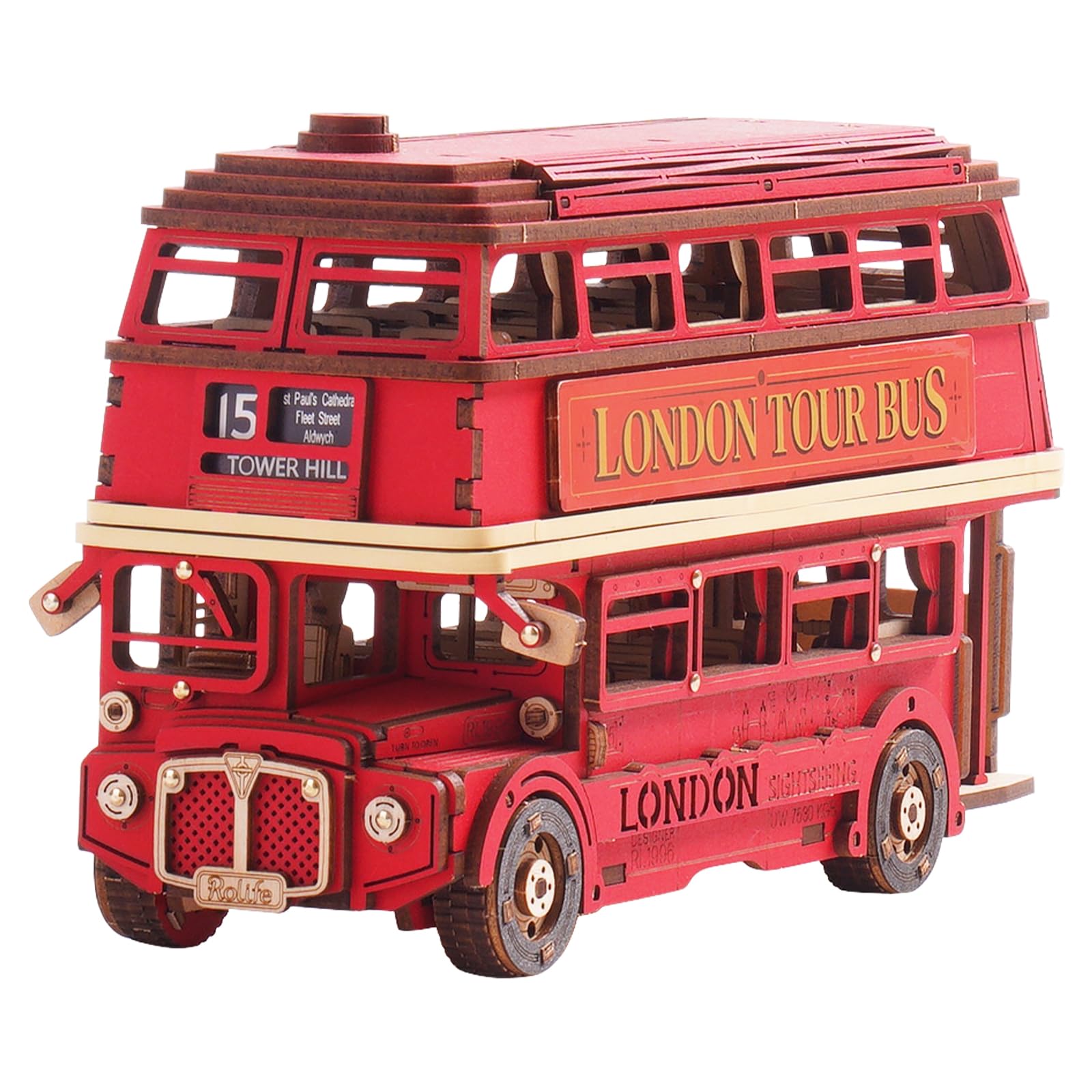 Rolife 3D Puzzle - London Tour Bus Wooden Puzzles for Adults DIY Model Kits, Creative Craft Construction Kits for Adults, Aesthetic Home Decor Gifts for Women & Men