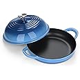 E-far Dutch Oven for Sourdough Bread Baking, 6 Qt Round Enameled Cast Iron Dutch Oven for Homemade Artisan Bread, Dome Lid & Shallow Base, Matte Black Interior & Durable, Oven-Safe to 500℉, Blue