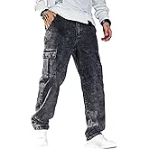 WDIRARA Men's Slim Fit Cargo Jeans Straight Leg Streetwear Denim Work Pants with Flap Pockets
