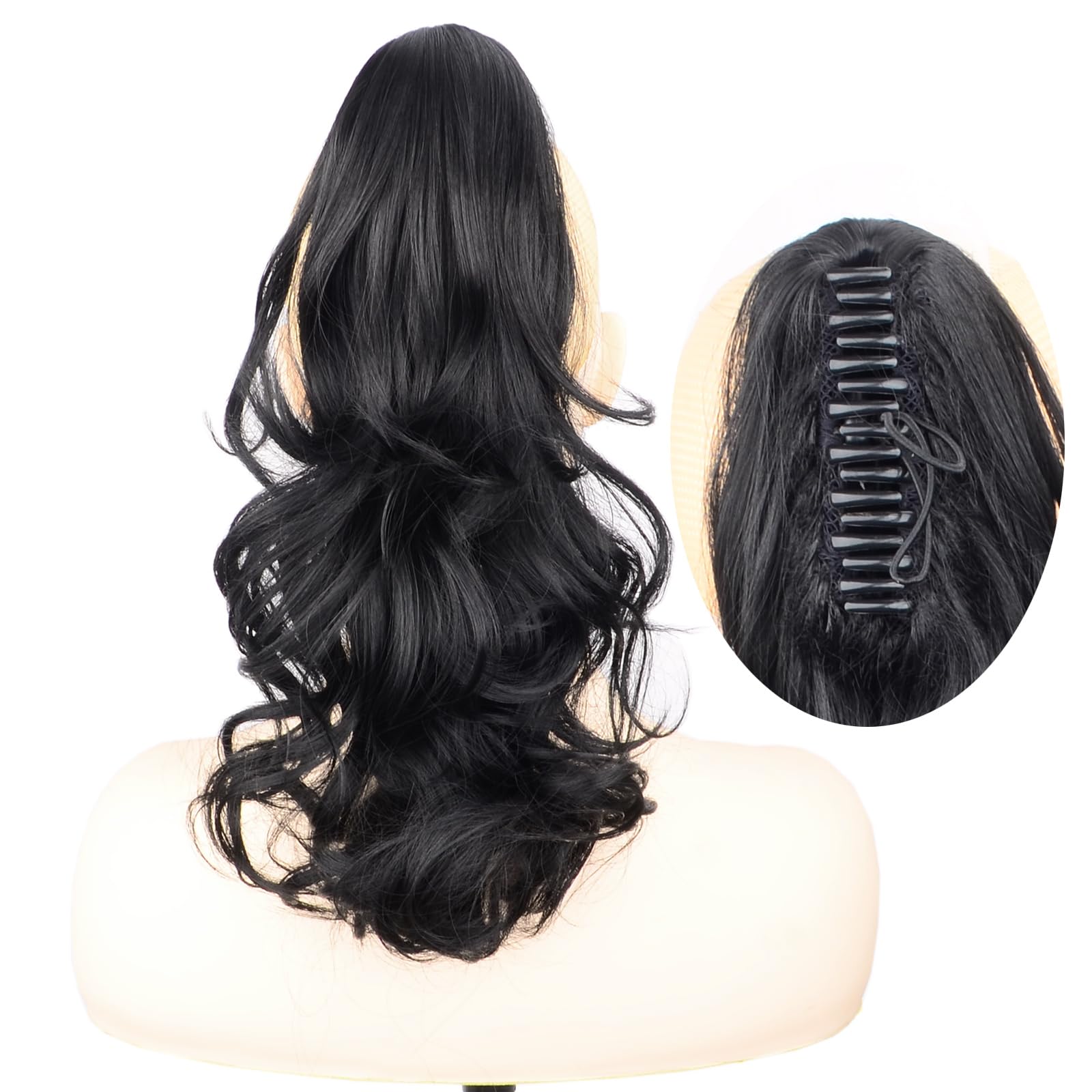 BOBIYA 13 Inches Claw Clip in Loose Curly Synthetic Wrap Around Ponytail Extensions Pony Tail Clip In Extensions (Black) โ image 1