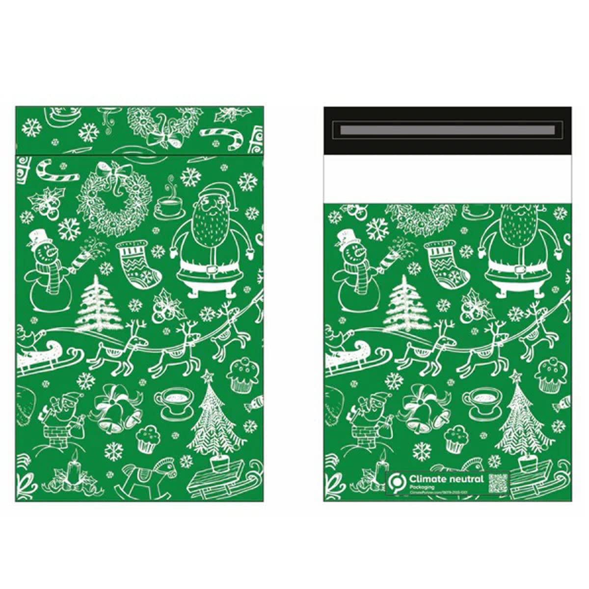 10 X 14 inch Green Christmas Xmas Poly Postal Self Seal Bags (100 Pack) - Strong Mailing Bags for Postage Packaging