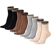 Bencailor 4 Pair Women Five Toe Socks Cotton Toe Socks Athletic Running Long Split Toe Women's Cotton Crew Ankle Socks(Pretty Colors)