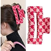 Valentine's Hair Clips,Love Square Hair Claw Clip,Rose Red Heart Claw Clips,Rectangle Hair Jaw Clamp,Non-Slip Headwear Woman Girl Hair Accessories for Valentine Party,Mother's Day(01)