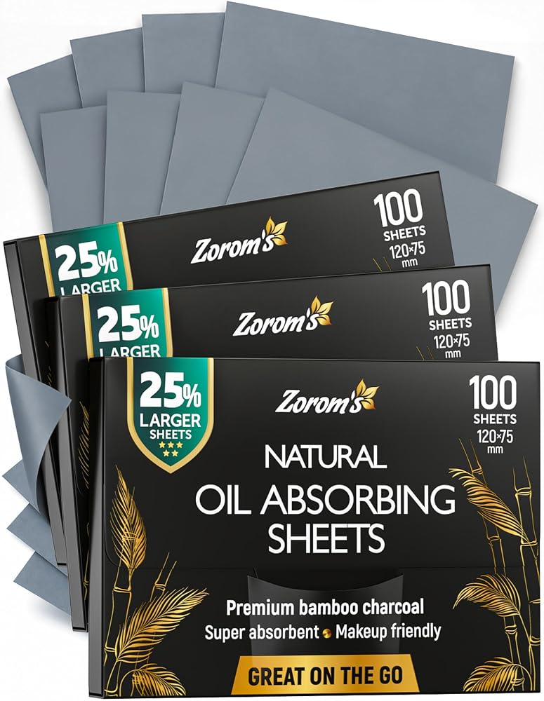 XL Oil Blotting Sheets for Face – 3pk/300 Makeup Friendly – High Absorbency | Mattifying Papers with Bamboo Charcoal - 25% La