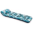 Aqua 18-Pocket Inflatable Contour Lounge, Luxury Fabric, Suntanner Pool Float, Heavy Duty, Blue Ferns