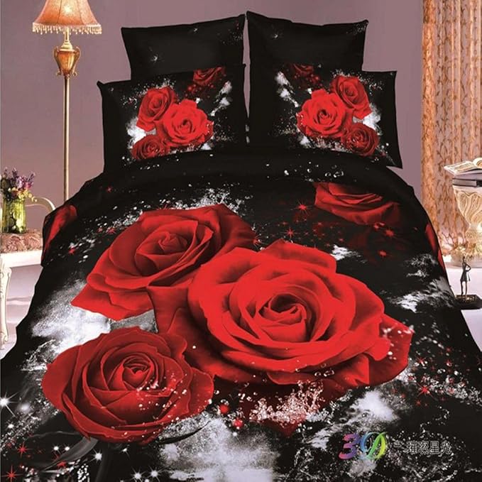 SweetDream 'D, pintura al óleo 3d ropa de cama T109 Negro Rojo Rosa