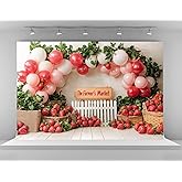 Kate 7x5ft Farmers Market Strawberry Photo Backdrop with Balloon Arch Background Vintage Wood Fence Burlap Sacks for Photography​​