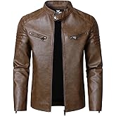 HOOD CREW Men’s Faux Leather Motorcycle Jackets Stand-up Collar Leather Jacket Vintage Coats Outwear