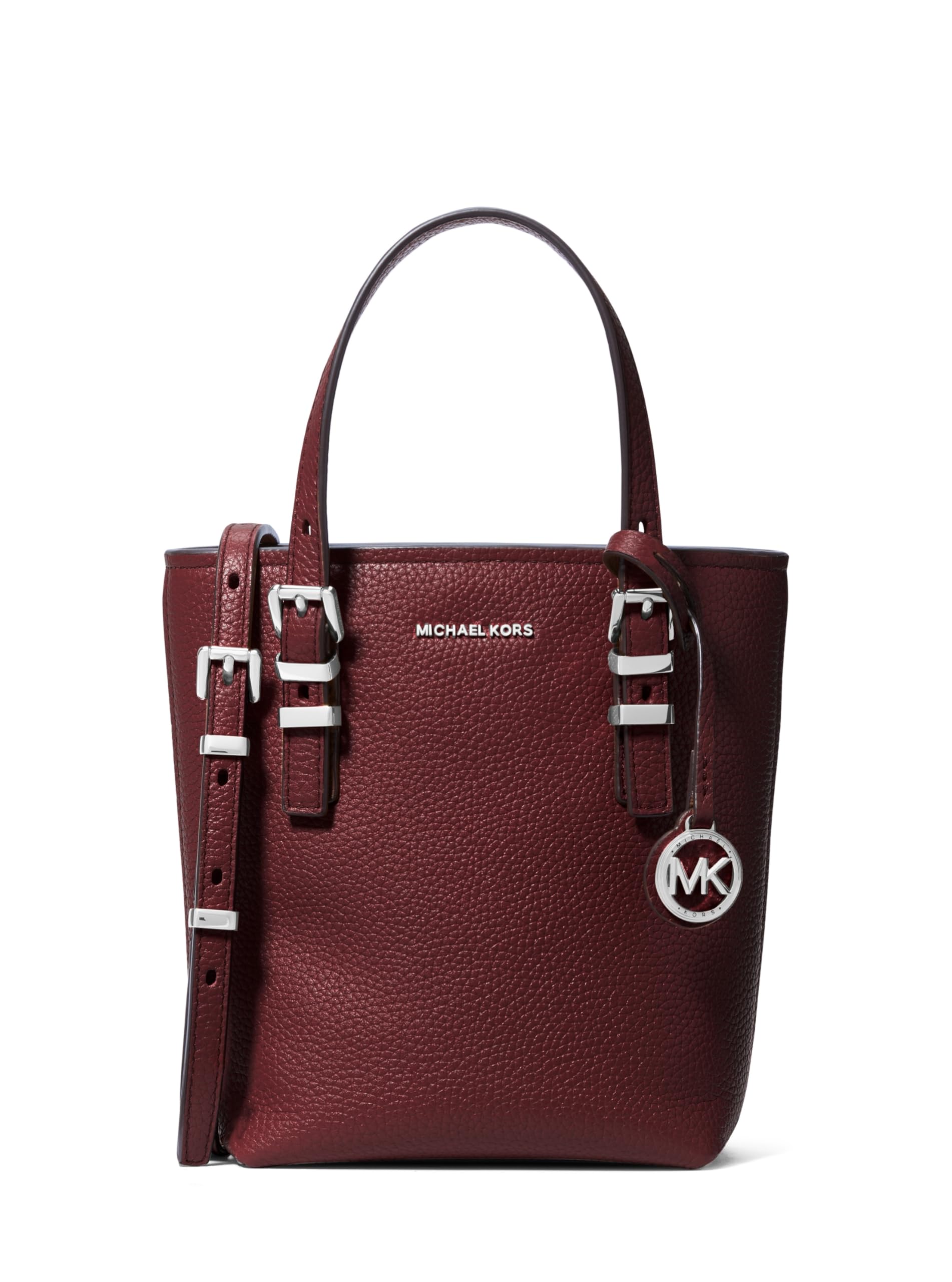 Michael Kors Quinn Extra Small Tote Crossbody Bag, Silver-Tone Hardware/Pebble Leather/Oxblood