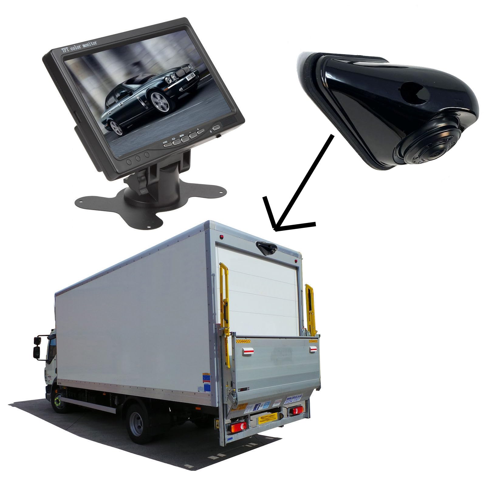 Dolphin Automotive Rearview Van Lorry Parking Reversing Camera Inc Guidelines Shark Fin Design (Camera With 7" Monitor)