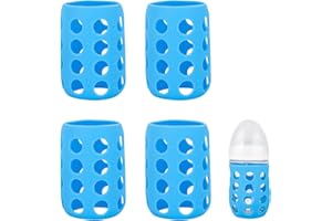 FEVBCNRJ 4 Pack Silicone Sleeves Compatible with Gulicola Glass Bottle, Silicone Sleeves for Glass Bottle, Soft and Flexible, Protect Bottles from Drops and Cracks, with Built-in Marking, Blue