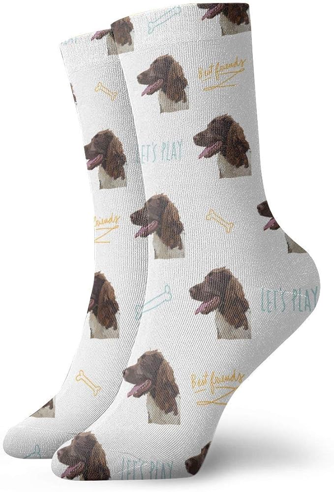 AOOEDM Casual Springer Spaniel Socks, Cotton Crew Socks For Men Women