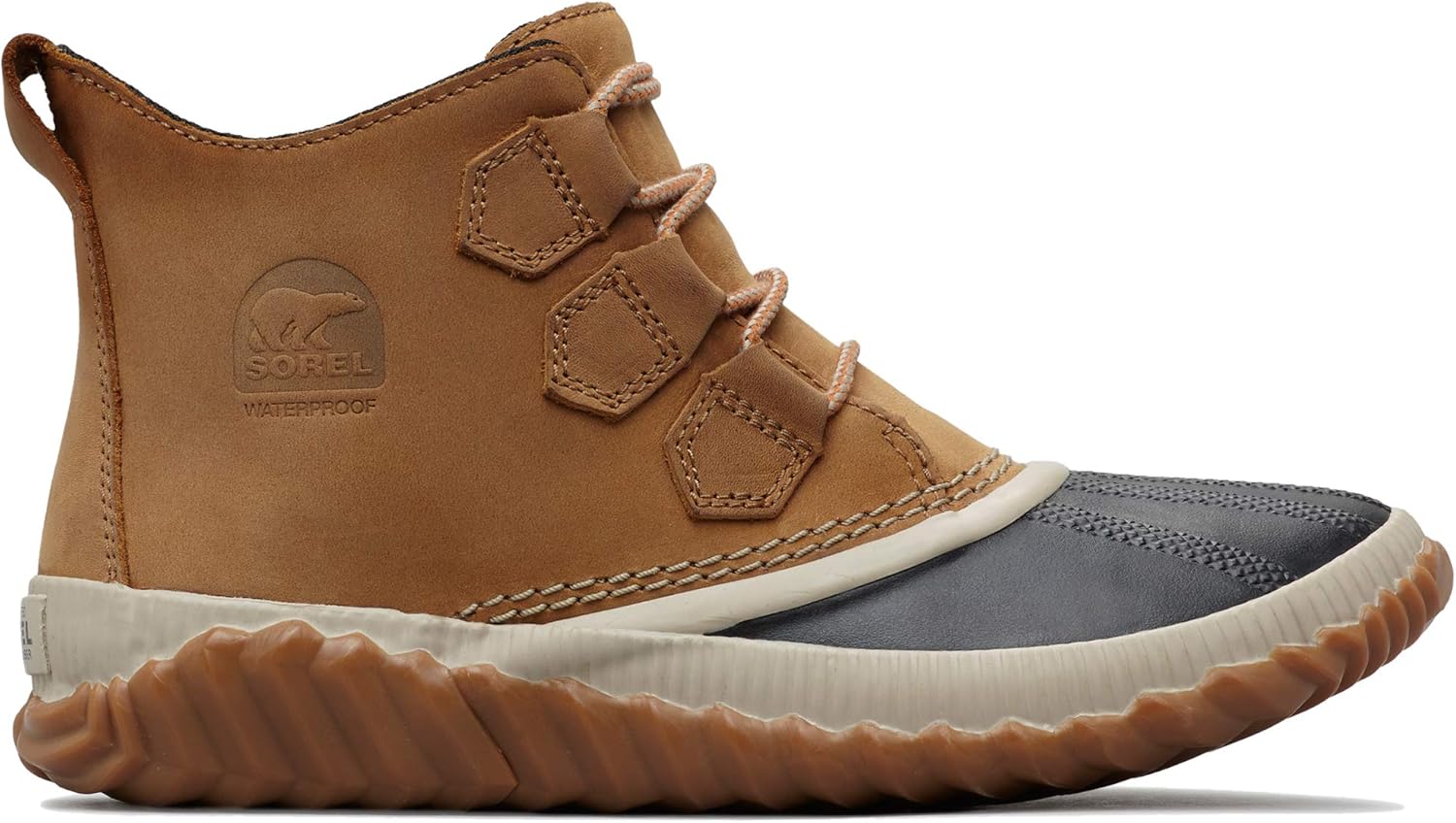  | Sorel - Women's Out ‘N About Plus, Waterproof Leather and Suede Duck Boot, Tonic Melon | Rain Footwear