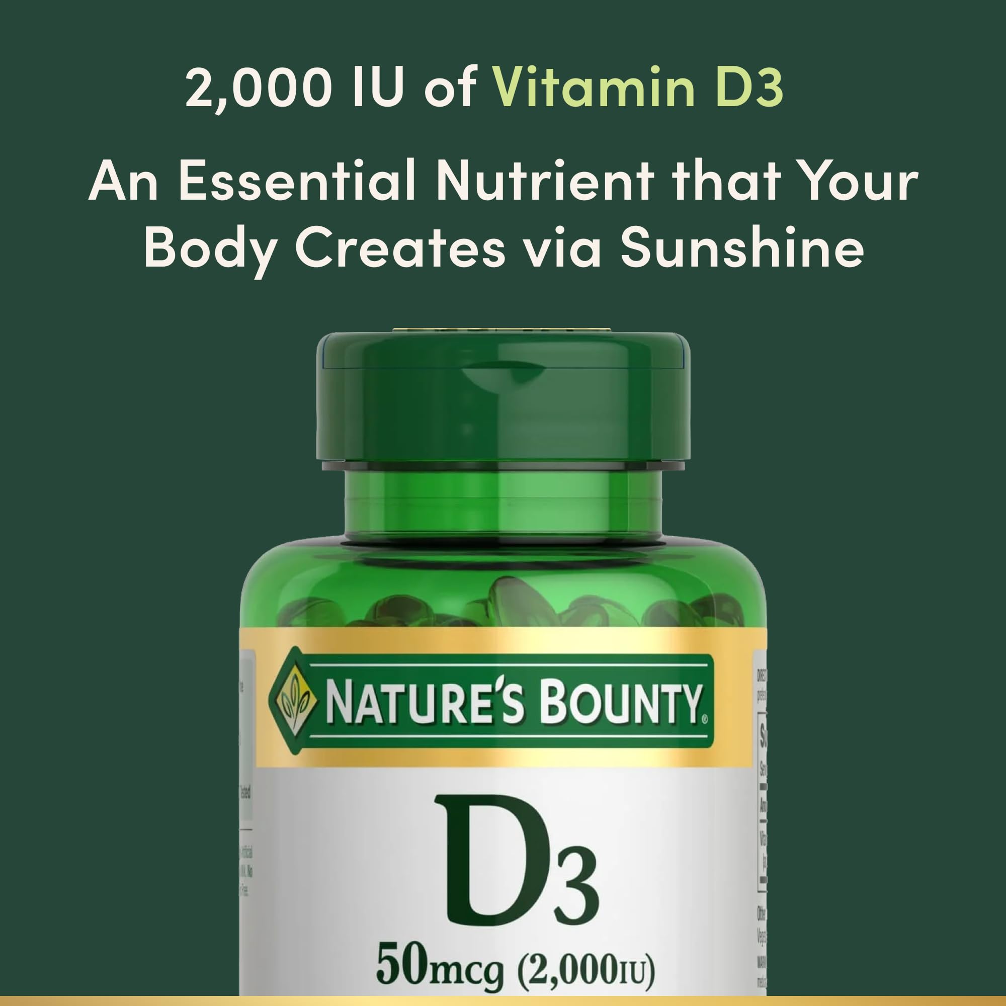 Nature's Bounty Vitamin D3 2000 IU | Supports Immune Health, Calcium Absorption & Bone Strength | Essential for Healthy Bones| Non-GMO, No-Gluten | 350 Softgels, 1 Serving Per Day for Daily Health