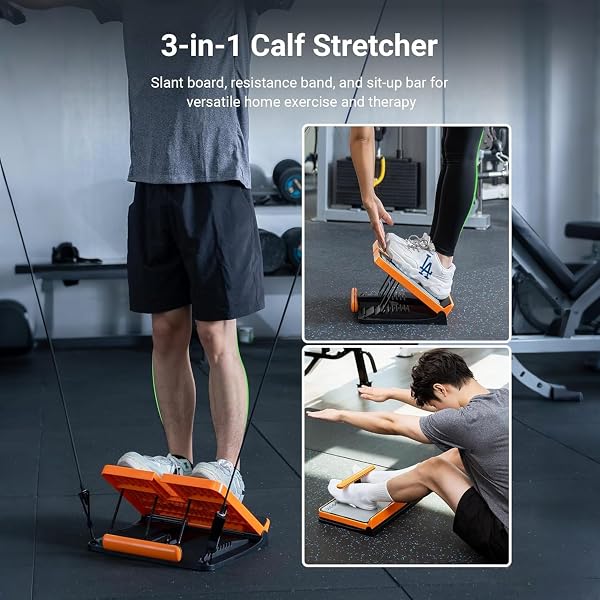 MIKE SPORT 9 LEVEL ADJUSTABLE SLANT BOARD, 600LBS CARBON STEEL CALF STRETCHER, 3 IN 1 INCLINE BALANCE BOARD FOR STRETCHING, RESISTANCE BANDS, SIT-UPS – HOME GYM & PHYSICAL THERAPY EQUIPMENT (BLUE)