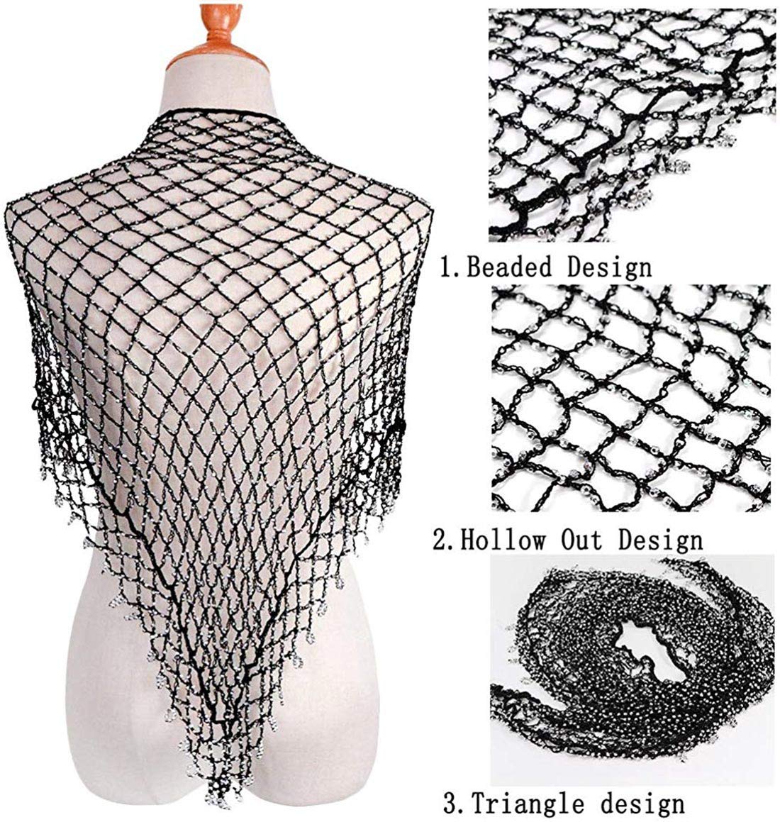 Zakia Women's hollow crochet beaded shawl wedding bezel shrug beach scarf tops blouse Zakia Women's hollow crochet beaded shawl wedding bezel shrug beach scarf tops blouse