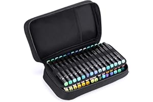 BTSKY Art Marker Carrying Case Lipstick Organizer-60 Slots Canvas Zippered Markers Storage for Touch Spectrum Noir Paint Sharpie Markers, Empty Wallet Only (Black)