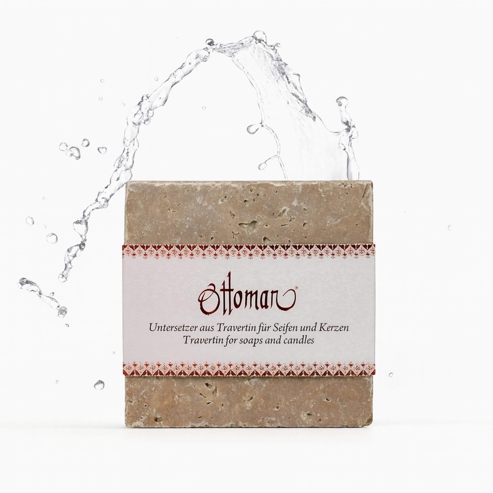 Ottoman Travertin Coasters, Set of 2, Square, 10 x 10 cm (Noce), Non-Slip, Soap Dish and Drink Coaster, Easy-Care Natural Stone Design