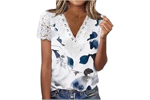 anuyalue Tunic Tops for Women Loose Fit,Womens Colorblock Patchwork Print T Shirt Short Sleeve Tunics Crewneck Comfy Blouses
