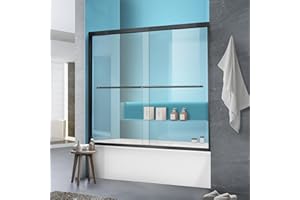 Bathtub Shower Door, 56"-60"W×65"H Framed Double Sliding Glass Shower Door for Bathroom, 1/4"(6mm) Thick Clear Tempered Glass