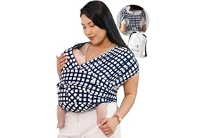 Konny Original Baby Carrier SoftBreeze Luxury Carrier Wrap, Easy to Wear Baby Wrap Carrier, Perfect Essentials Cloths for Newborn Babies up to 44 lbs, (Navy Gingham, L)