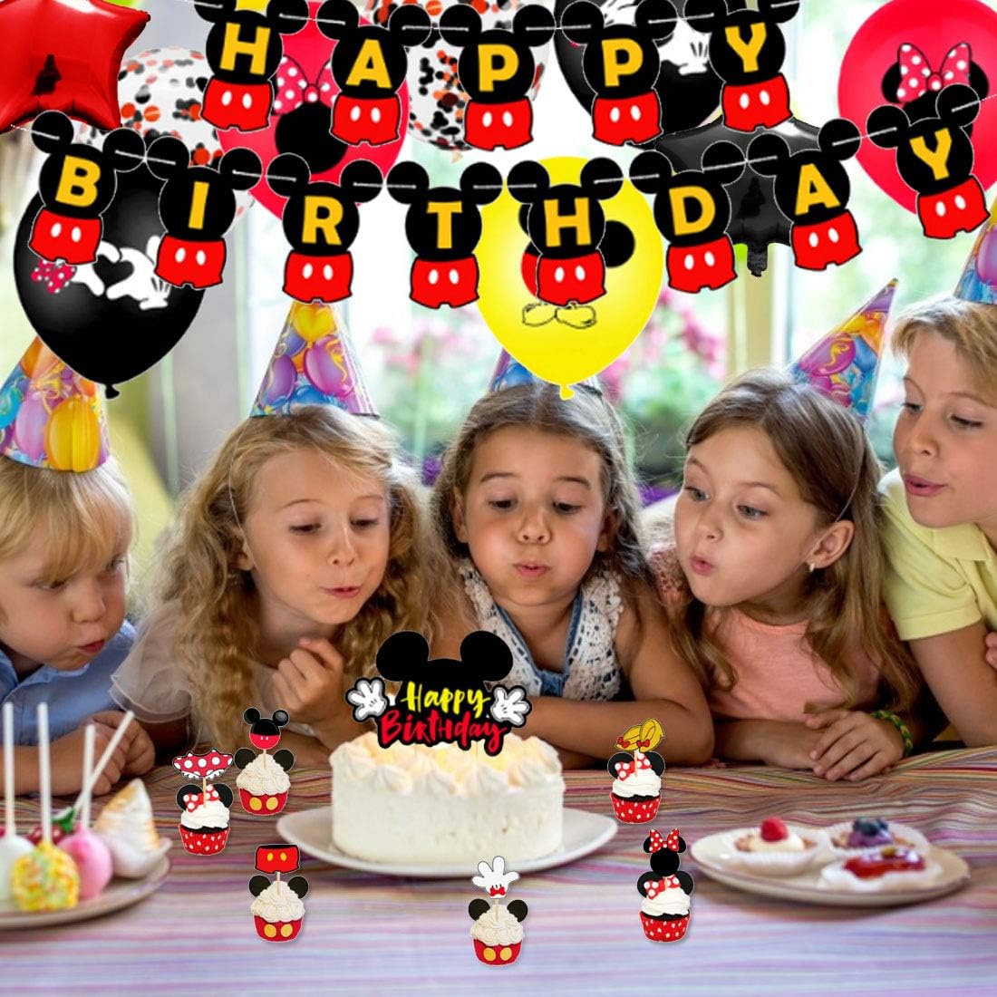 Yuesen Mickey Party Supplies Mickey Et Minnie Sur Le Theme 1st Birthday Party Supplies Joyeux Anniversaire Banniere Ballons Avec Cake Topper Set Pour La Decoration Danniversaire 38 Pieces Decorations Et Accessoires De