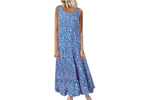 QotLoyi Summer Dresses for Women 2024 Casual Boho Floral Sleeveless Maxi Dress Loose Pleated Flowy Beach Dress Sundress