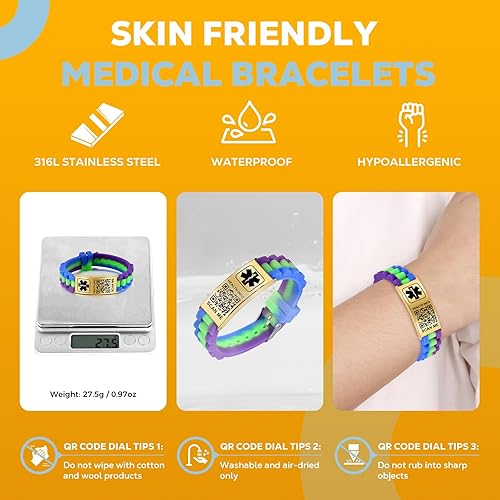Theluckytag Medical Bracelets for Men Women with QR Code Medical Alert ID  Bracelets Sport Boy Girl Silicone