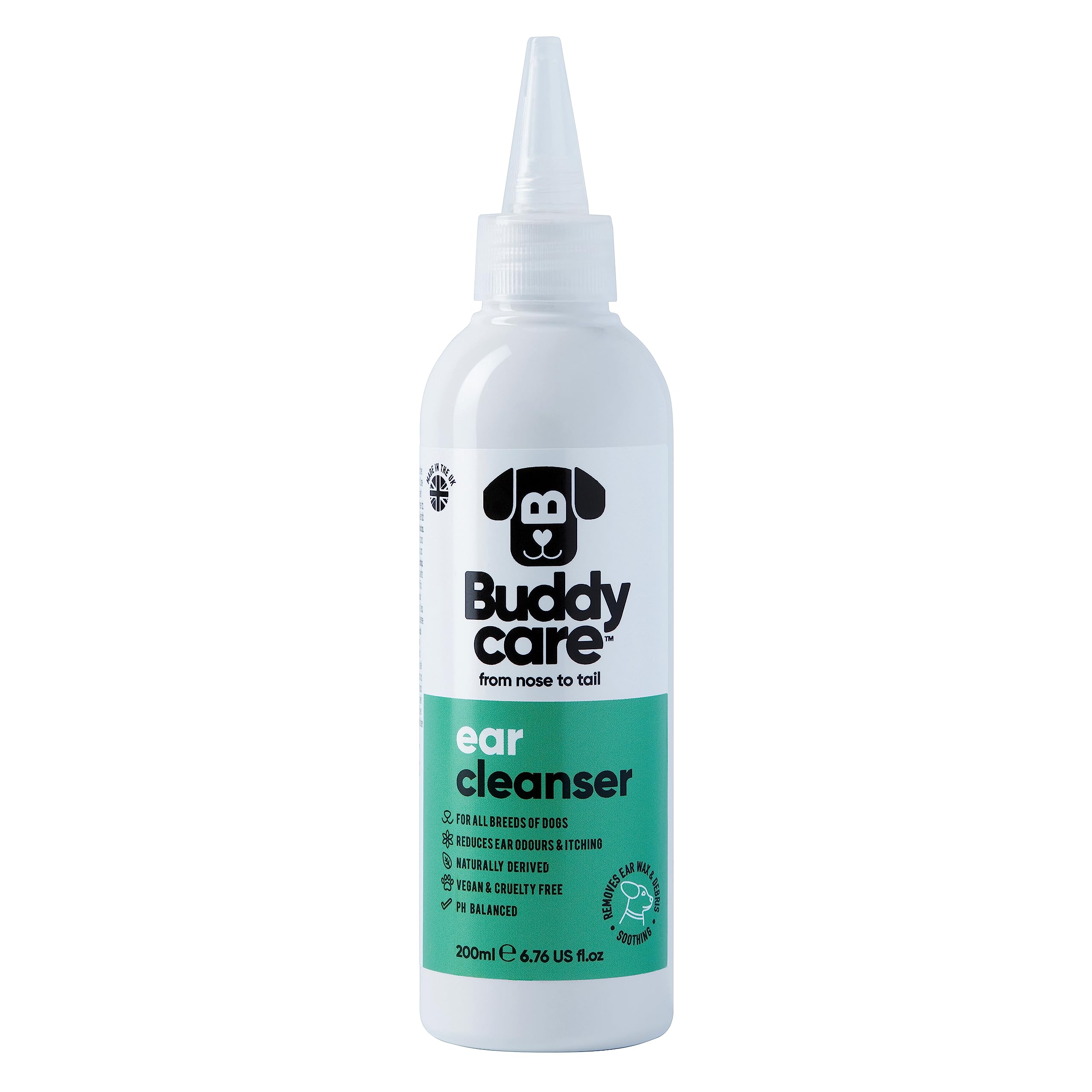 Dog Ear Cleanser by Buddycare | Soothing Ear Cleaning Solution for Dogs with Easy-To-Use Applicator | Naturally Derived Ingredients With Aloe (200ml) Remove Dirt & Excess Moisture from your Dog's Ears