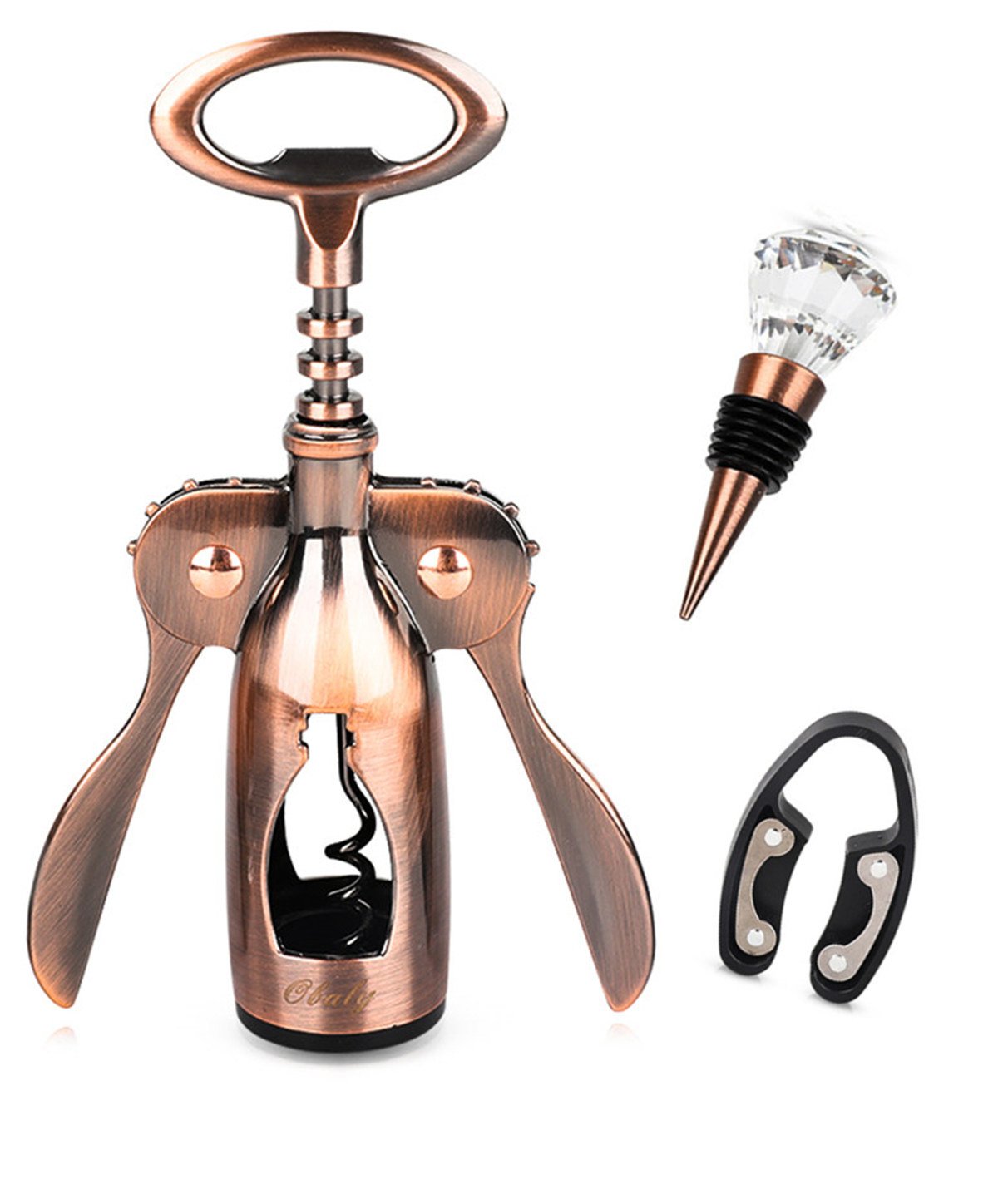 OBALY Includes Wing-Style Corkscrew with Bottle Opener End,Foil Cutter Stopper,Wine Set Gift, Gold