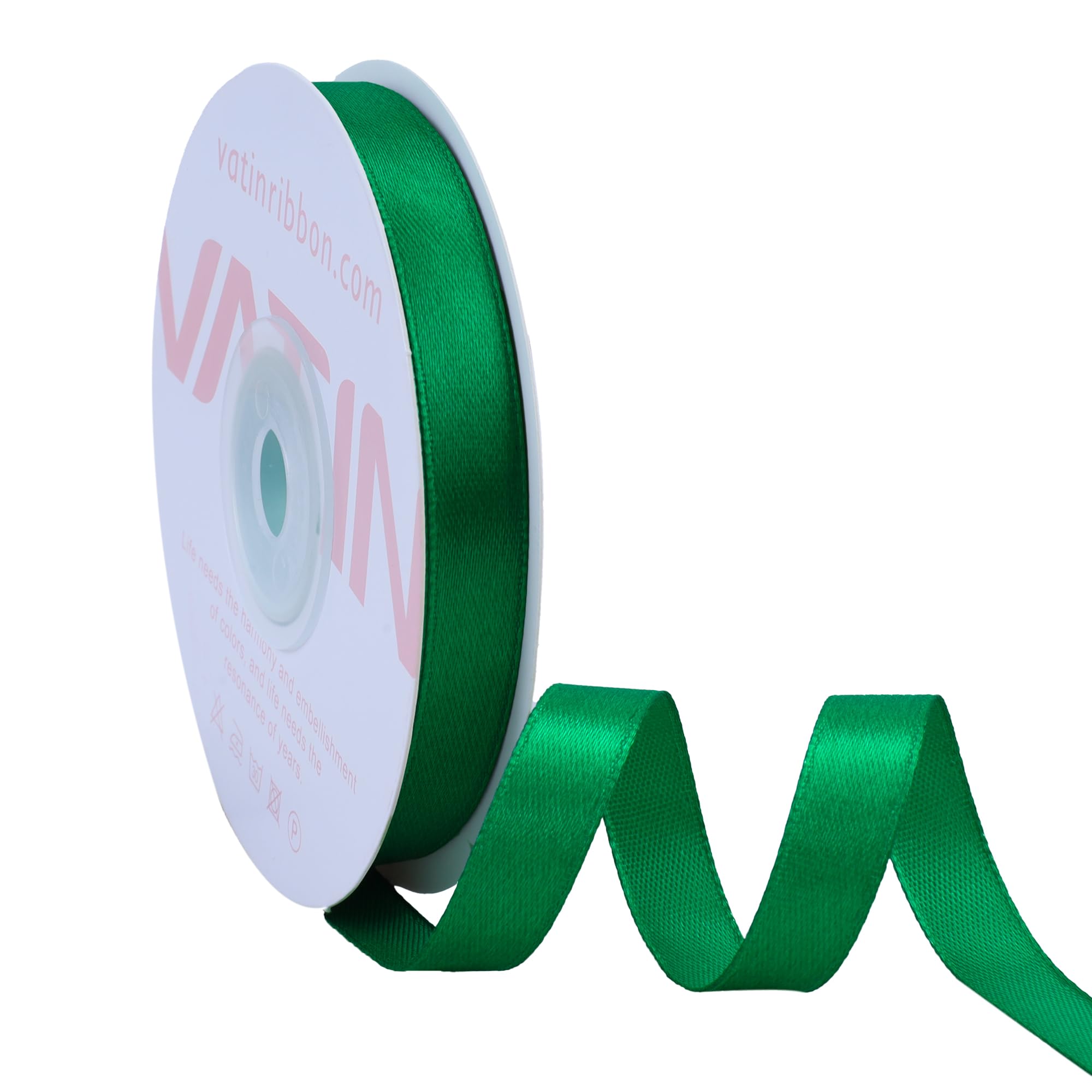 VATIN Green Satin Ribbon Polyester 10mm X 23m(25 Yards) Craft Fabric Ribbon Perfect for Gift Wrapping,Hair Bow,Party Balloon Trimming, Cake Decoration Sewing and Other Craft Projects