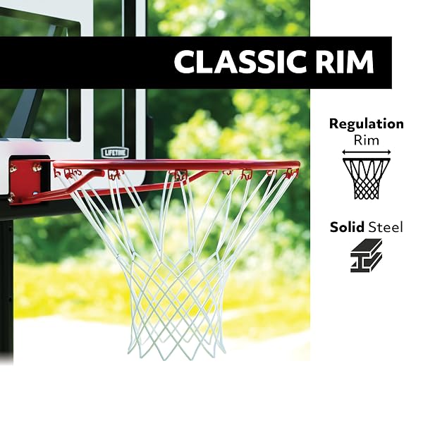 LIFETIME HEIGHT ADJUSTABLE PORTABLE BASKETBALL HOOP, 44 INCH IMPACT BACKBOARD, BLACK